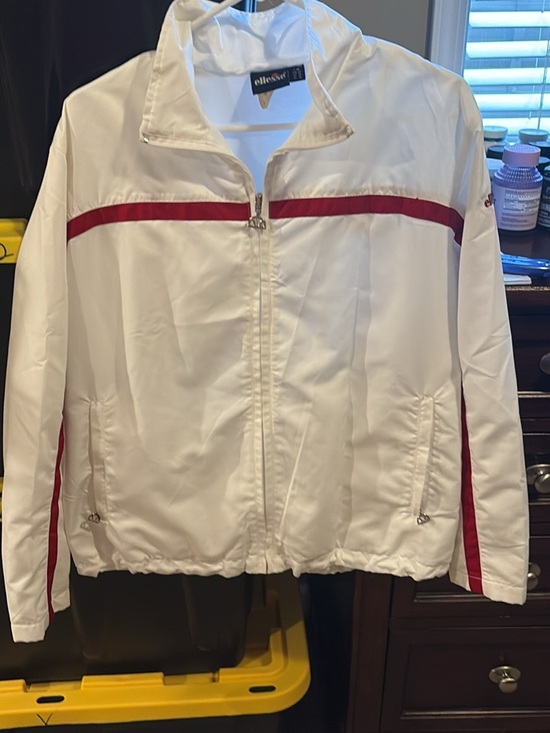 Ellesse Jackets & Blazers - ellesse White Bomber Jacket with Red Stripe Accents